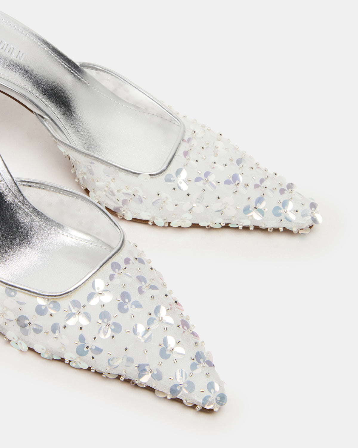 ALEXI Sequin Silver Pointed-Toe Mule Women's Heel | Steve Madden