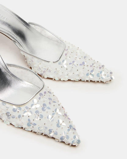 ALEXI Sequin Silver Pointed-Toe Mule Women's Heel | Steve Madden
