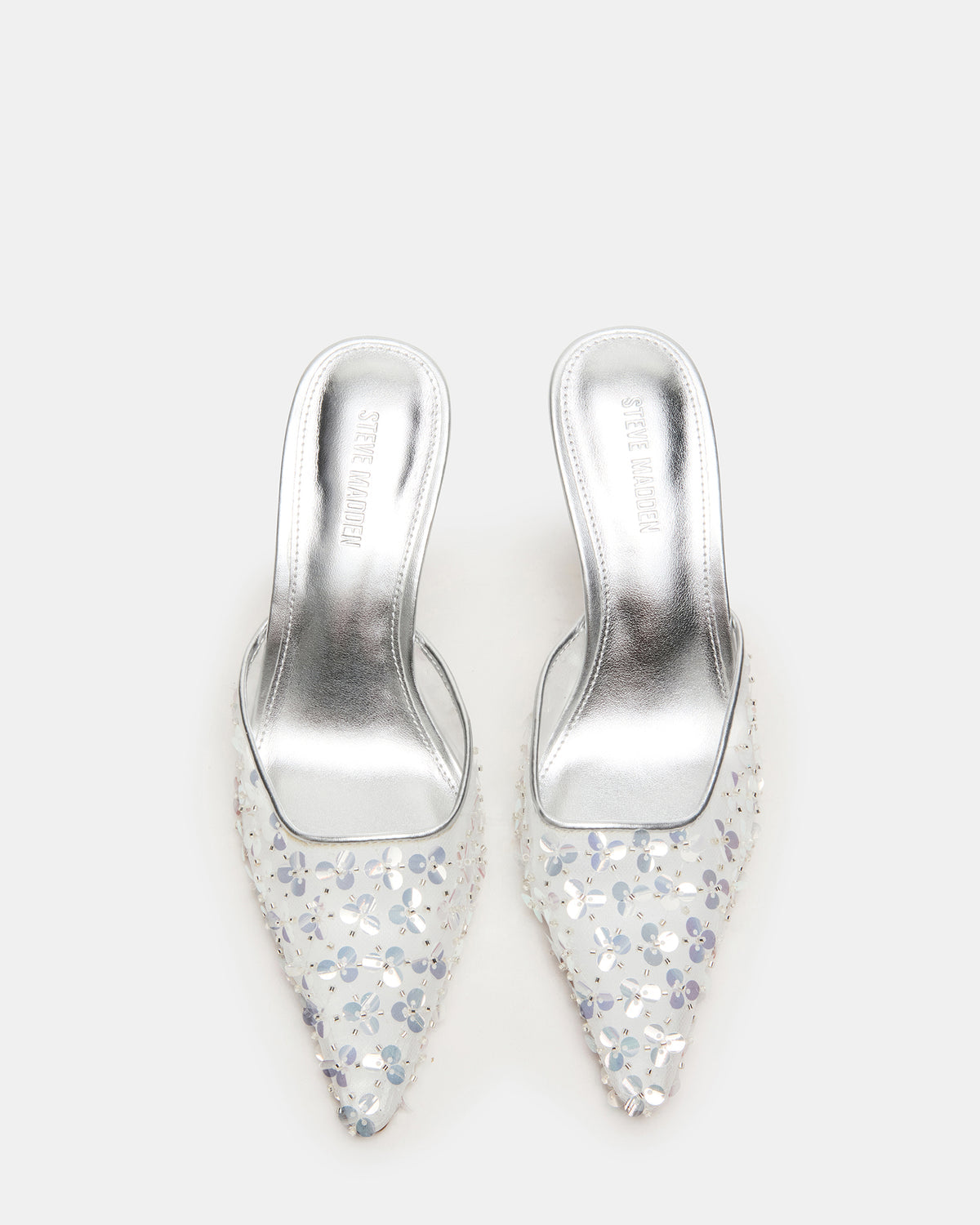 ALEXI Sequin Silver Pointed-Toe Mule Women's Heel | Steve Madden