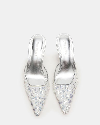 ALEXI Sequin Silver Pointed-Toe Mule Women's Heel | Steve Madden