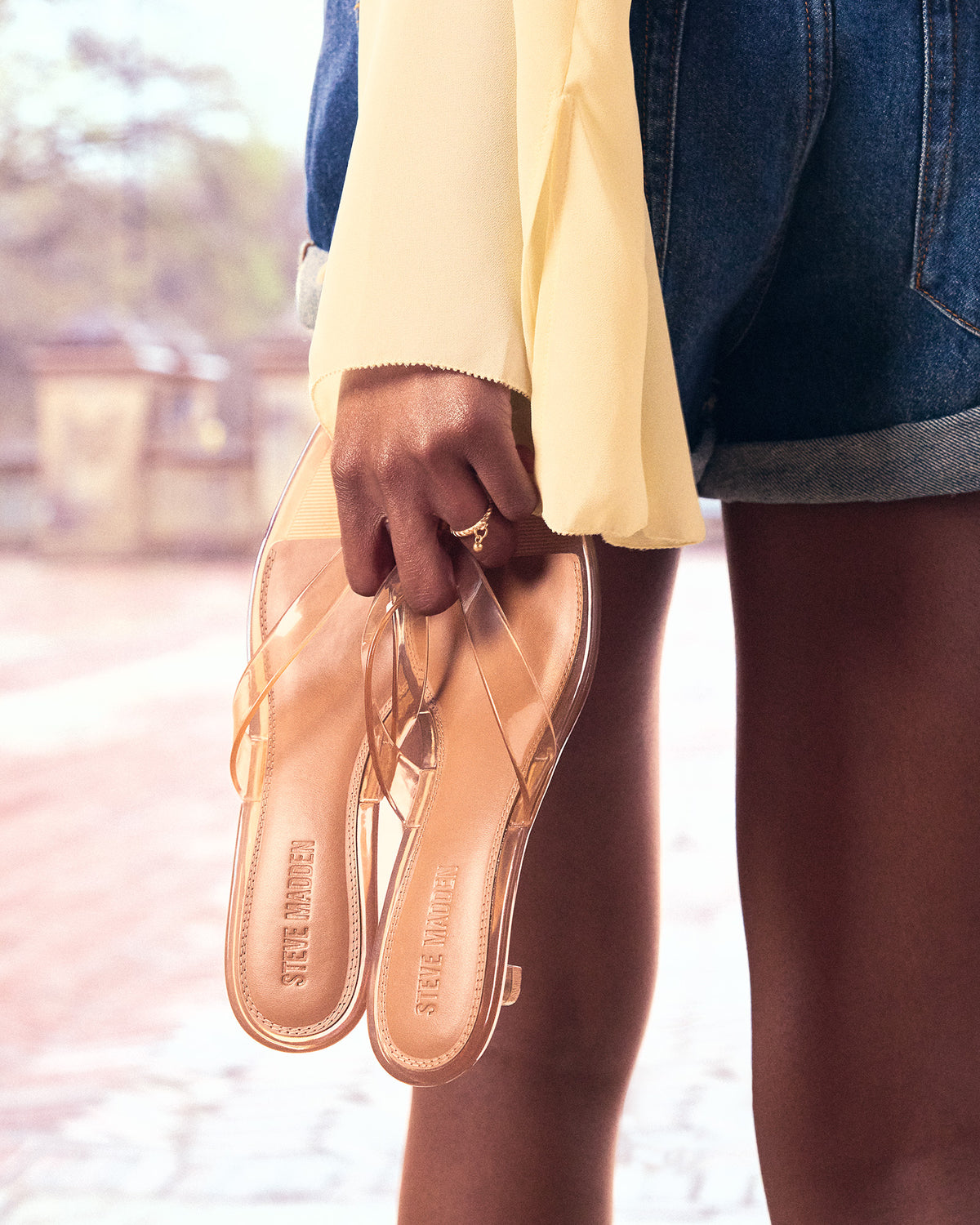 TRACIE Jelly Tan Thong Strap Women's Kitten Heel | Steve Madden