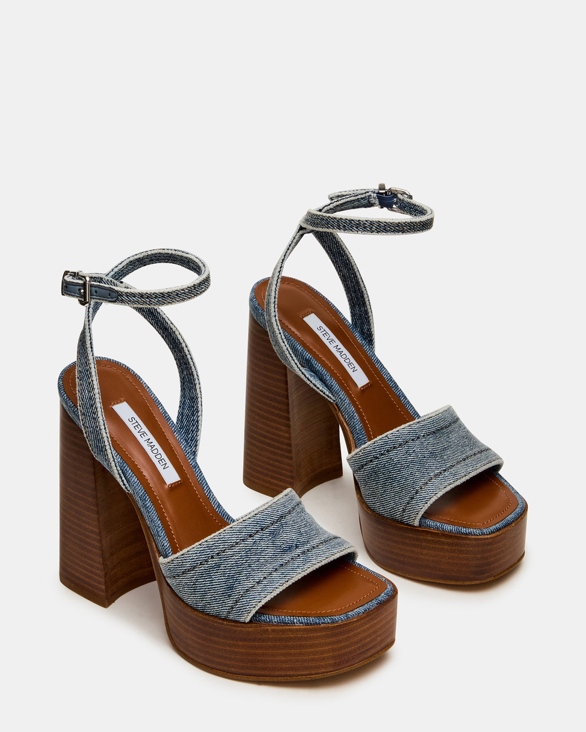 FLORIA Denim Square-Toe Block Heel Platform Women's Heel | Steve Madden