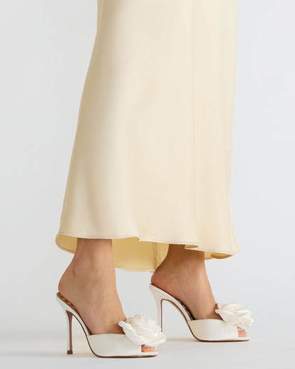 PRIYA Flower Ivory Satin Mule Women's Heel | Steve Madden