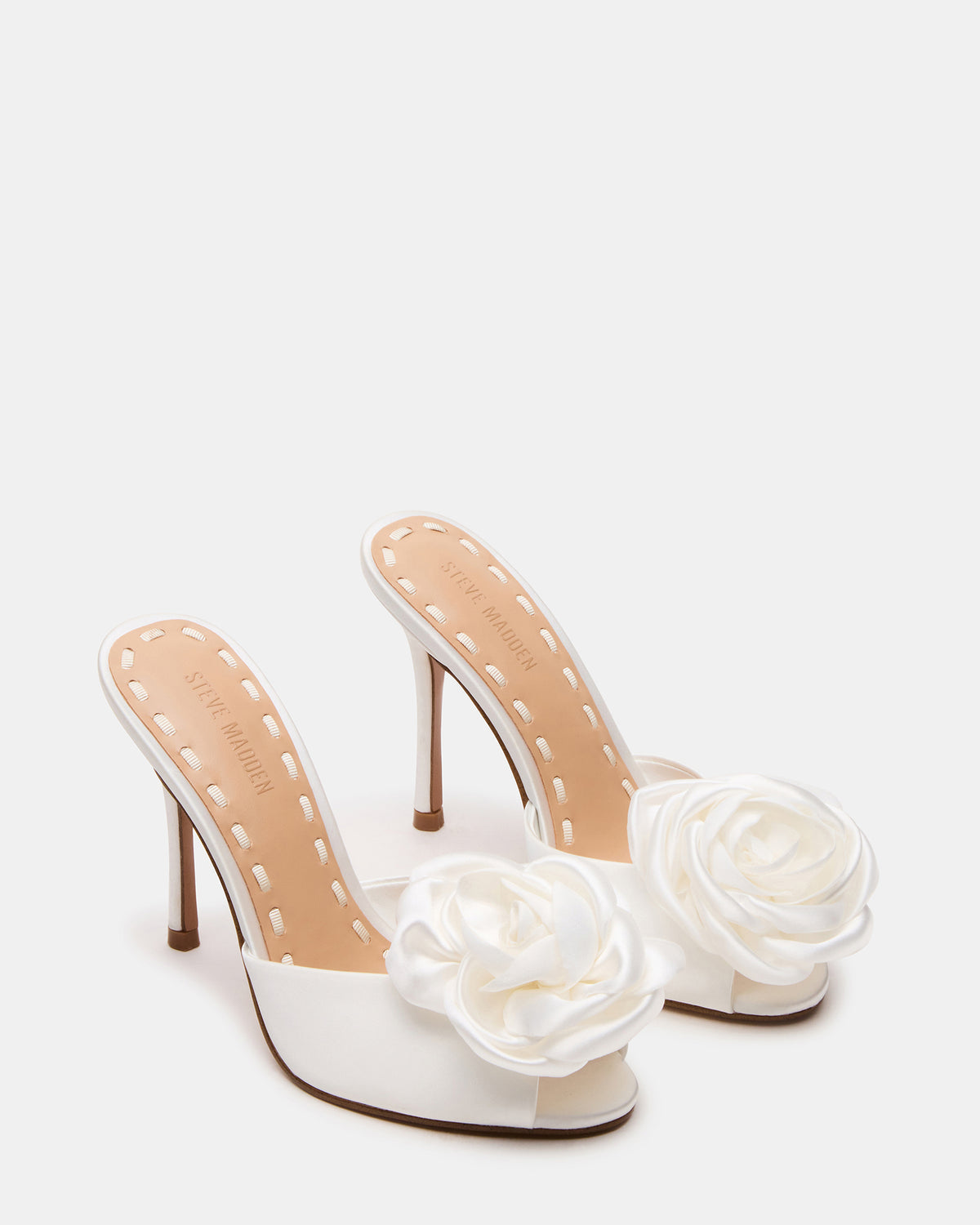 PRIYA Flower Ivory Satin Mule Women's Heel | Steve Madden