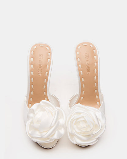 PRIYA Flower Ivory Satin Mule Women's Heel | Steve Madden