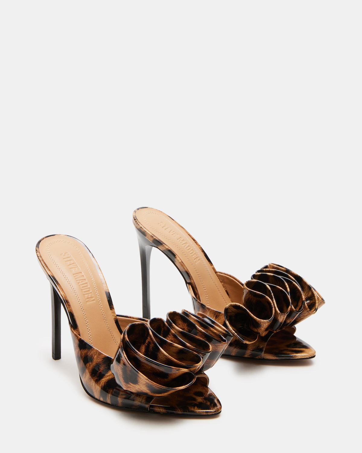 AFFINITY Leopard Patent Women's Multi Pointed-Toe Stiletto Mule Heel | Steve Madden