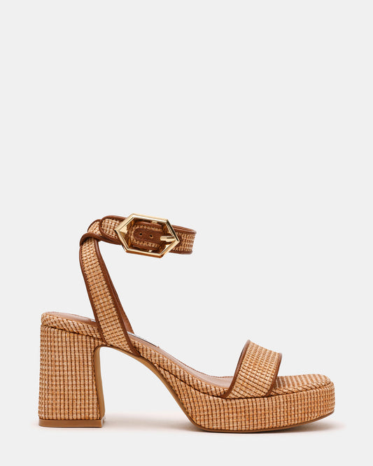 ELIDA Raffia Ankle Strap Platform Women's Block Heel | Steve Madden