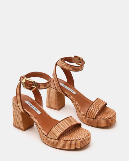 ELIDA Raffia Ankle Strap Platform Women's Block Heel | Steve Madden