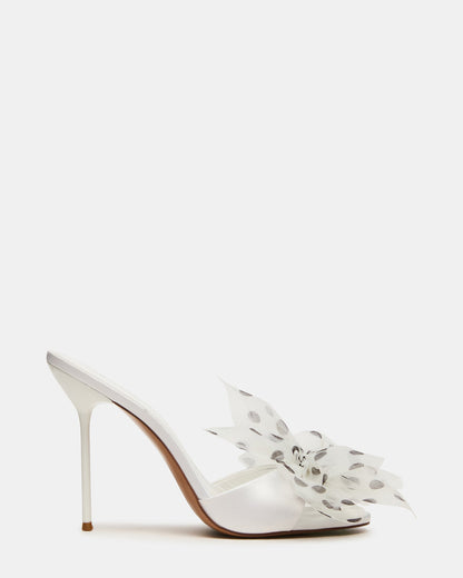 DAVINA Tulle White/Black Polka Dot Rounded Open-Toe Mule Stiletto Women's Heel | Steve Madden