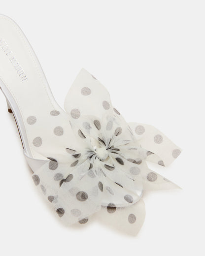 DAVINA Tulle White/Black Polka Dot Rounded Open-Toe Mule Stiletto Women's Heel | Steve Madden
