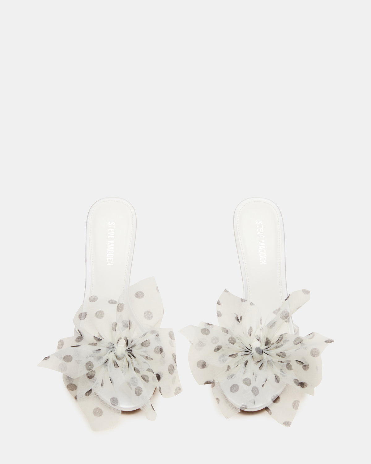 DAVINA Tulle White/Black Polka Dot Rounded Open-Toe Mule Stiletto Women's Heel | Steve Madden