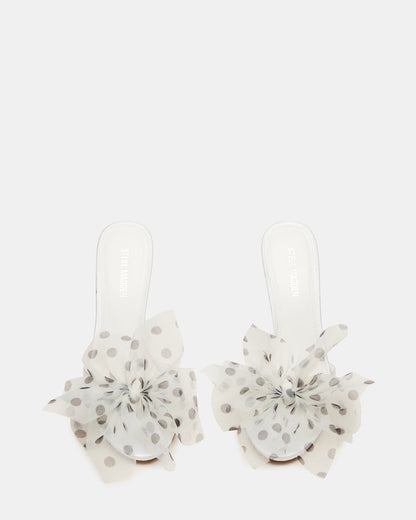 DAVINA Tulle White/Black Polka Dot Rounded Open-Toe Mule Stiletto Women's Heel | Steve Madden