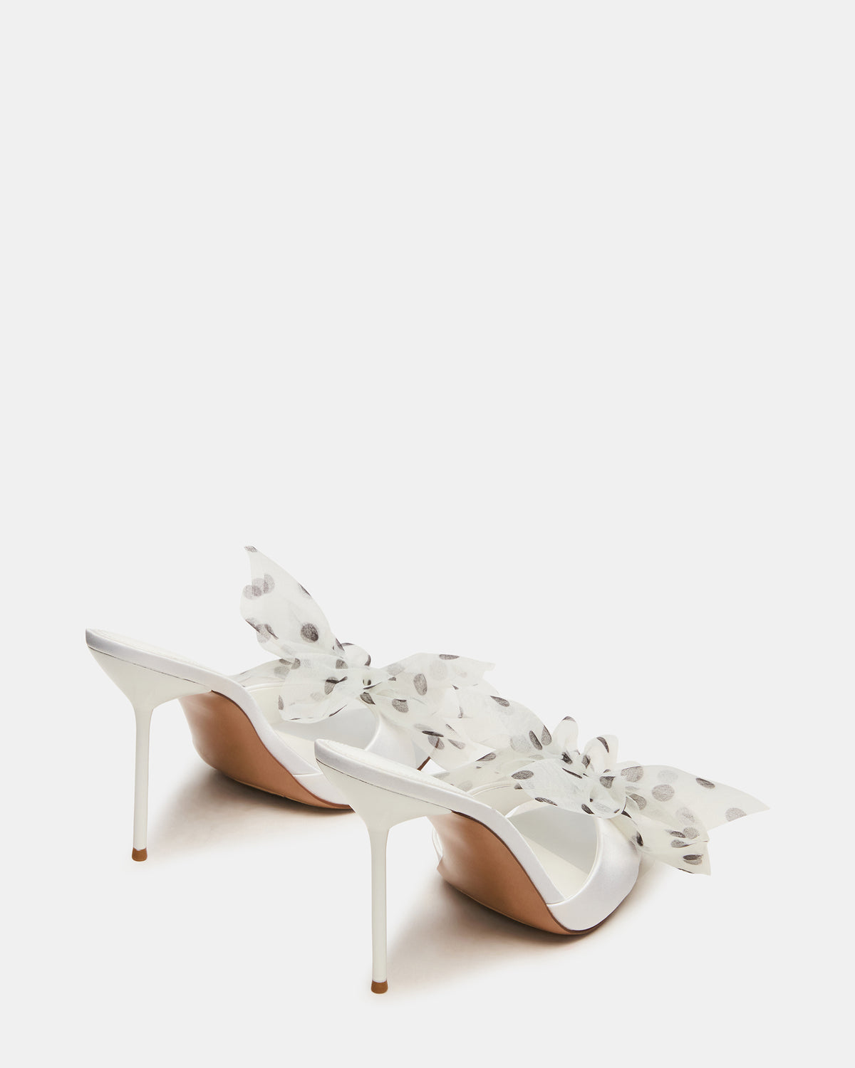 DAVINA Tulle White/Black Polka Dot Rounded Open-Toe Mule Stiletto Women's Heel | Steve Madden