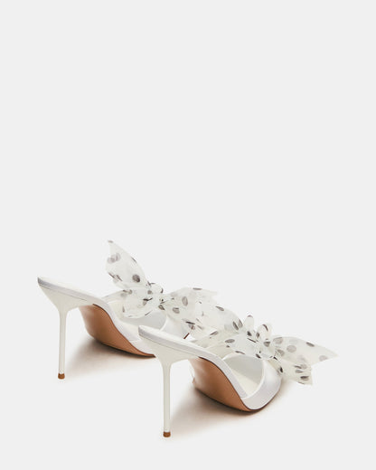 DAVINA Tulle White/Black Polka Dot Rounded Open-Toe Mule Stiletto Women's Heel | Steve Madden