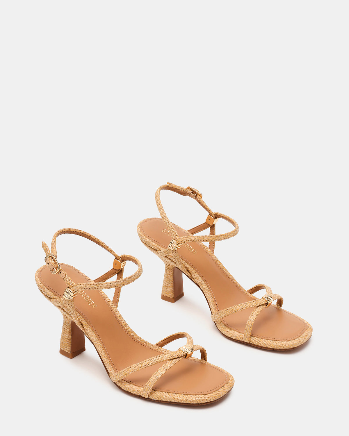 POSY Raffia Gold-Detail Strappy Square-Toe Women's Heel | Steve Madden
