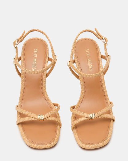 POSY Raffia Gold-Detail Strappy Square-Toe Women's Heel | Steve Madden