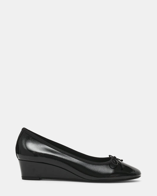 KLUTZY Black Patent Ballet Wedge Bow Round-Toe Women's Heel | Steve Madden