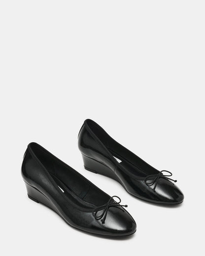 KLUTZY Black Patent Ballet Wedge Bow Round-Toe Women's Heel | Steve Madden