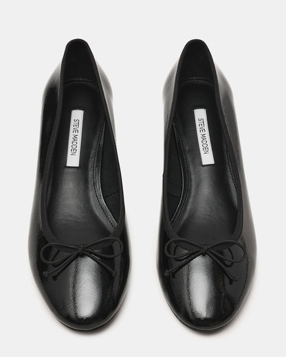 KLUTZY Black Patent Ballet Wedge Bow Round-Toe Women's Heel | Steve Madden