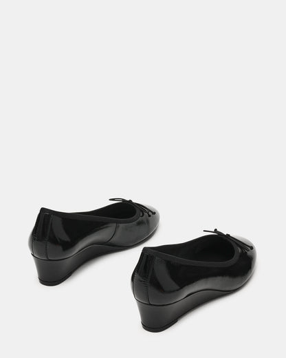 KLUTZY Black Patent Ballet Wedge Bow Round-Toe Women's Heel | Steve Madden