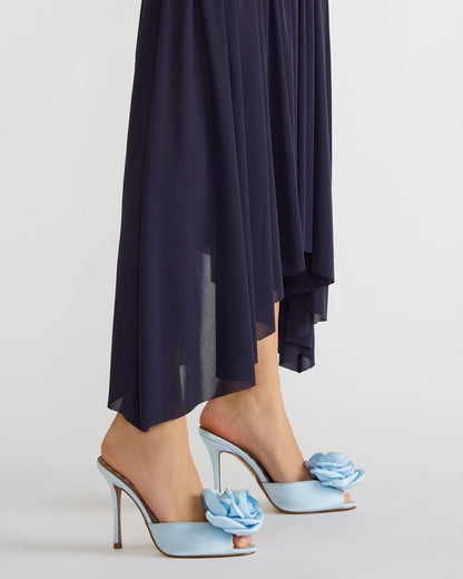 PRIYA Flower Blue Satin Mule Women's Heel | Steve Madden