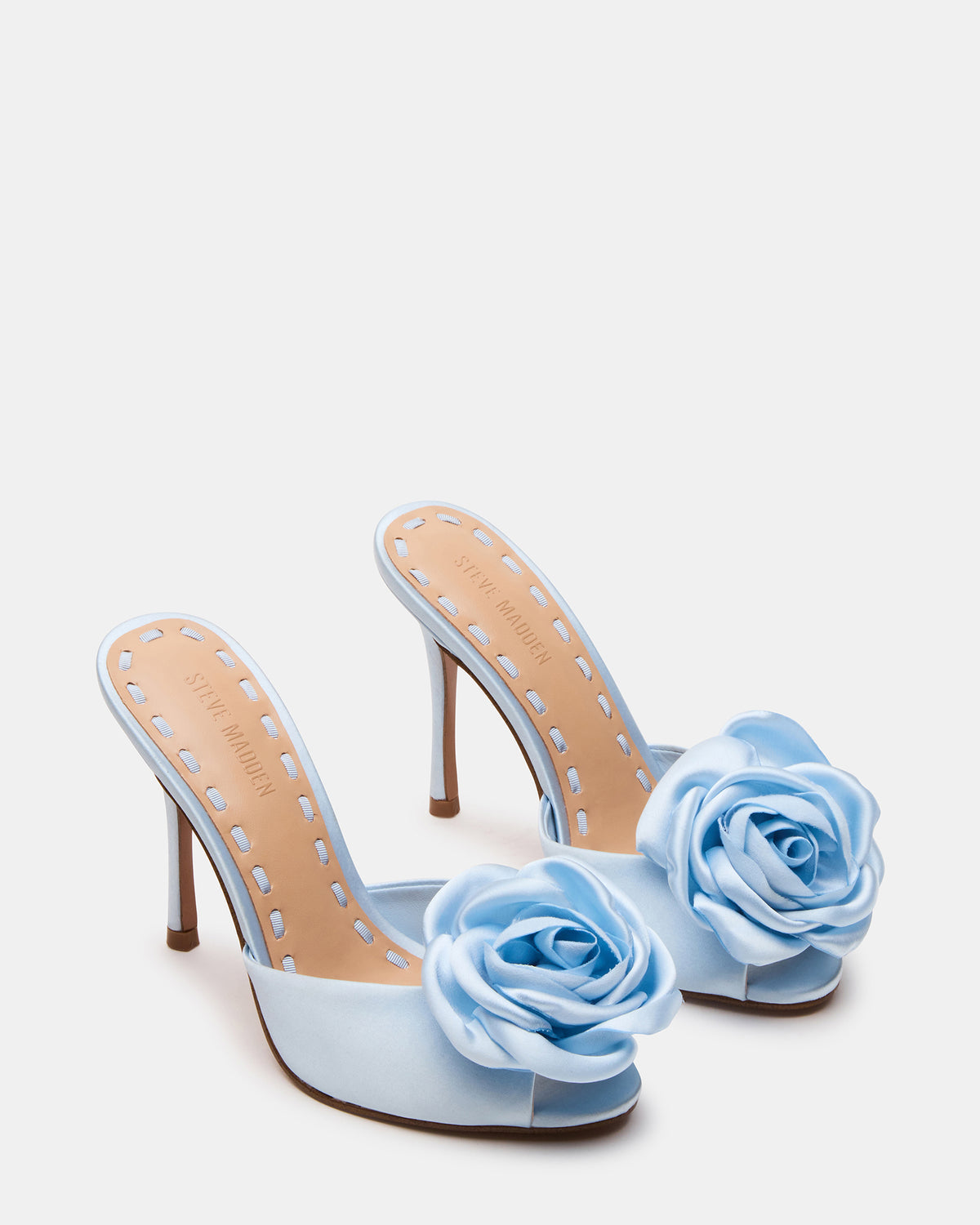 PRIYA Flower Blue Satin Mule Women's Heel | Steve Madden