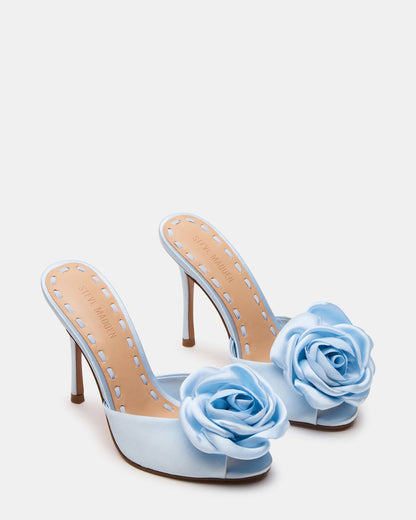 PRIYA Flower Blue Satin Mule Women's Heel | Steve Madden