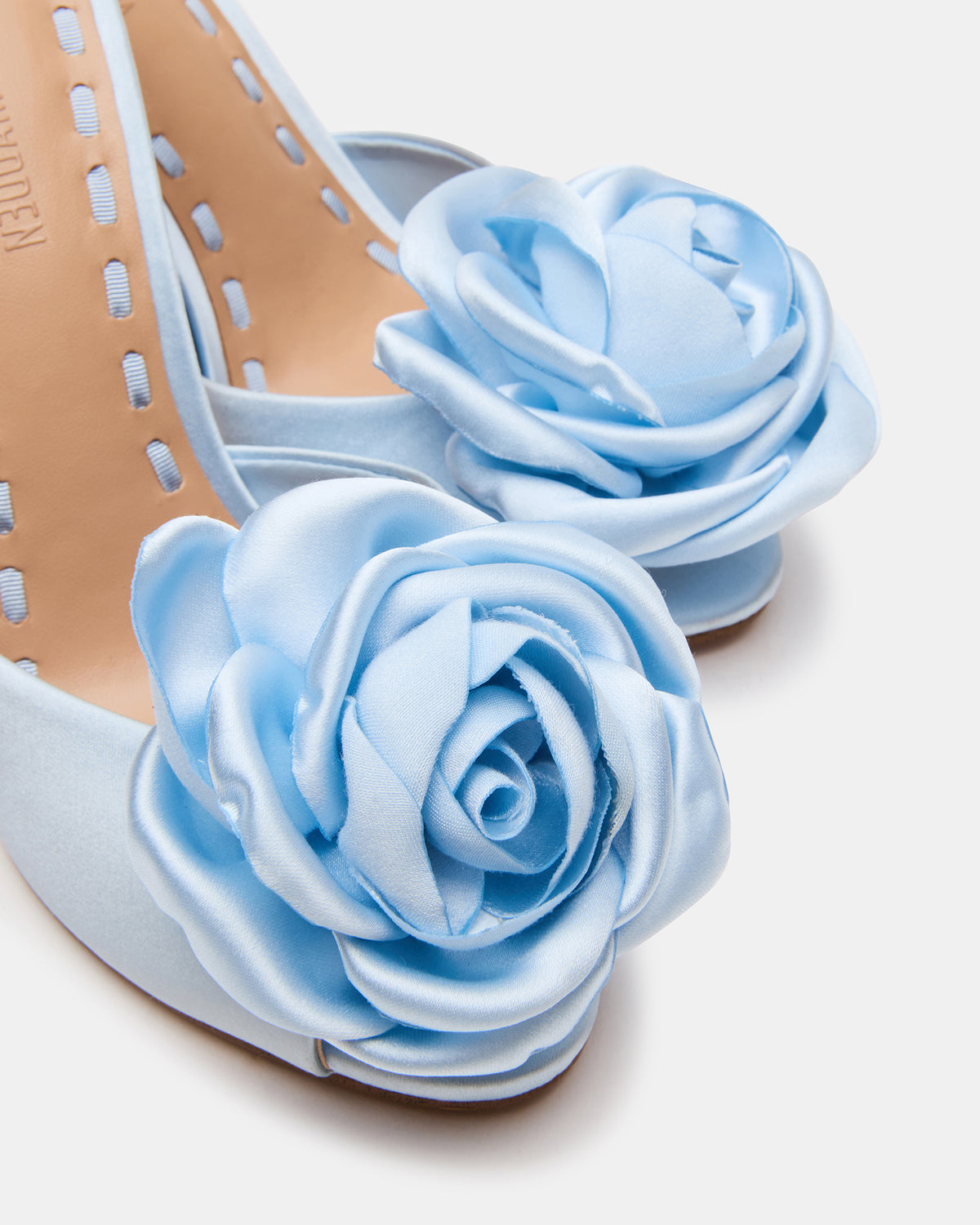 PRIYA Flower Blue Satin Mule Women's Heel | Steve Madden