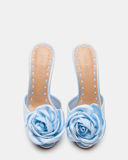 PRIYA Flower Blue Satin Mule Women's Heel | Steve Madden