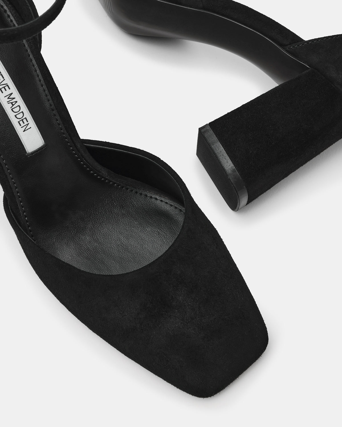 HARTLYN Black Suede Square-Toe Block Heel Ankle Strap Women's Heel | Steve Madden