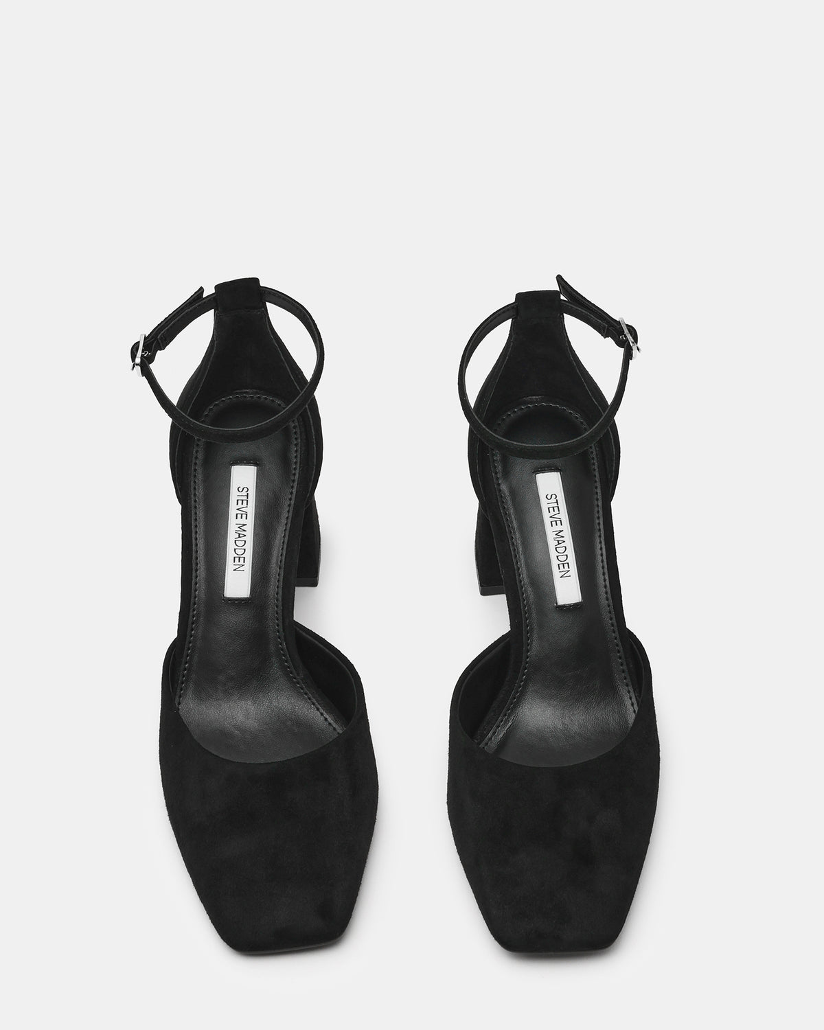 HARTLYN Black Suede Square-Toe Block Heel Ankle Strap Women's Heel | Steve Madden