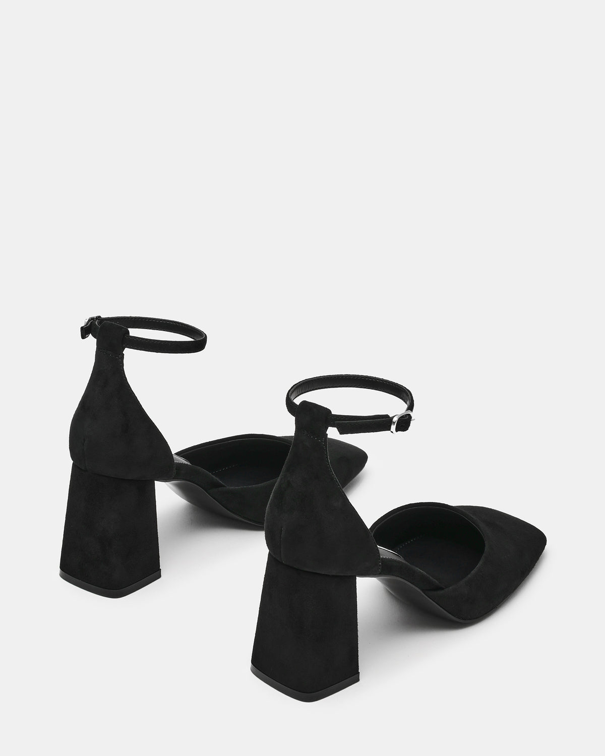 HARTLYN Black Suede Square-Toe Block Heel Ankle Strap Women's Heel | Steve Madden