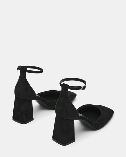 HARTLYN Black Suede Square-Toe Block Heel Ankle Strap Women's Heel | Steve Madden