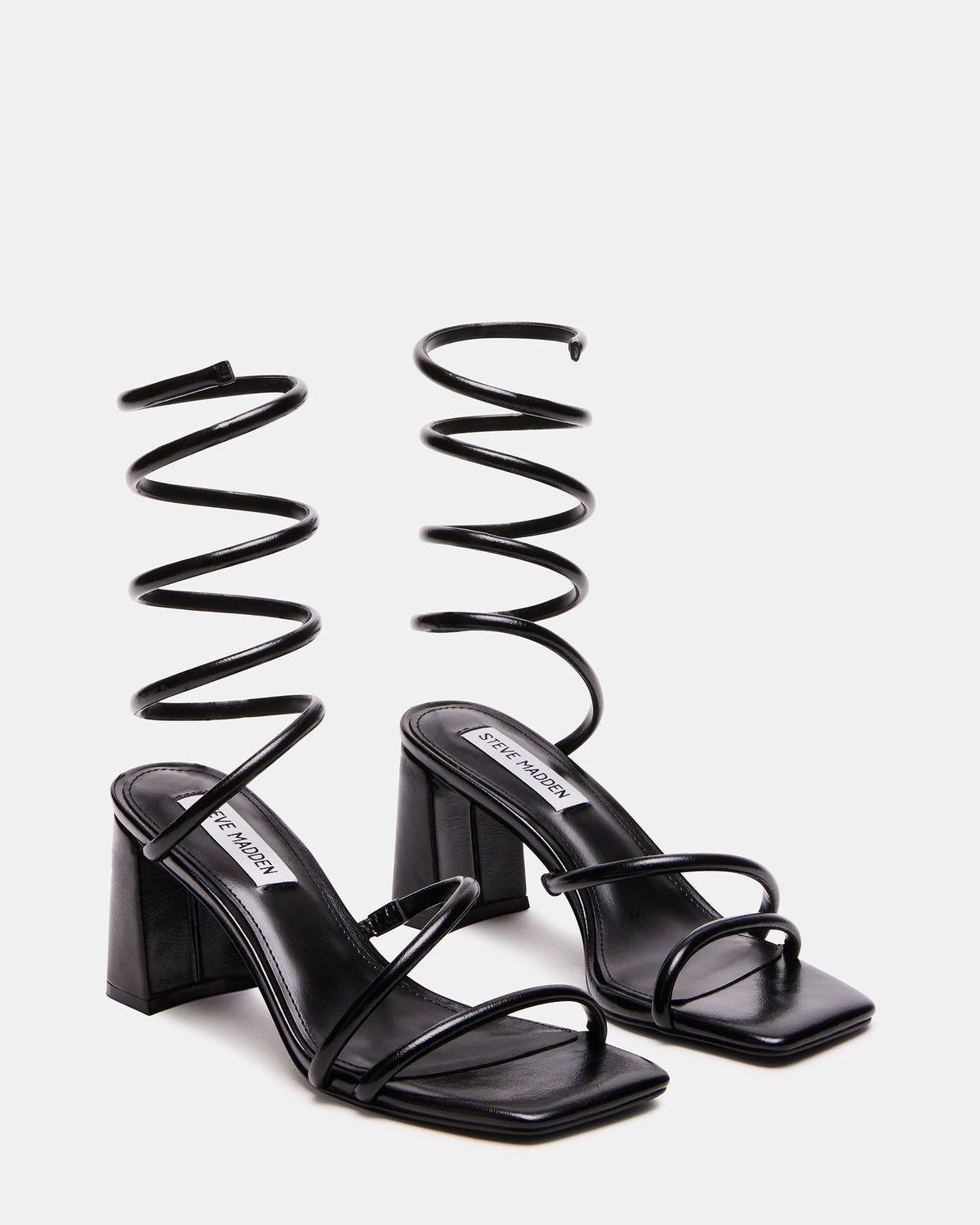 LOPEZ Black Women's Square Toe Strappy Heel | Steve Madden