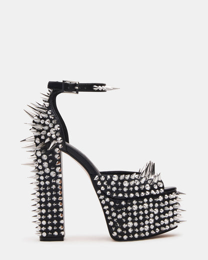 PUNK Black Platform Moto Block Heel Women's Heel | Steve Madden