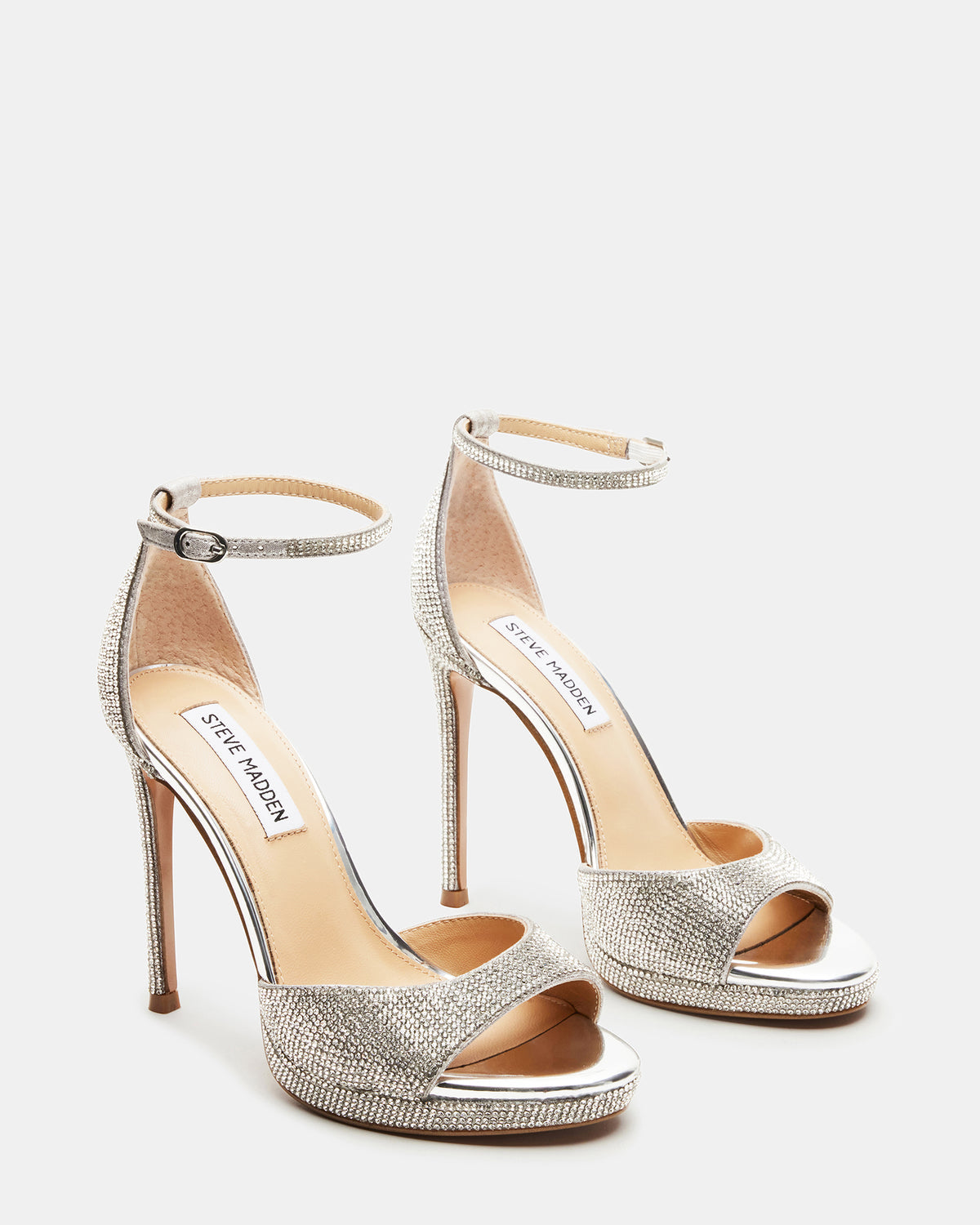 WILEY Silver Rhinestones Open Toe Stiletto Heel | Women's Heels | Steve Madden