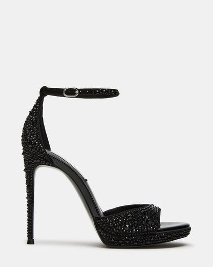 WILEY Black Rhinestone Women's Open Toe Stiletto Heel | Steve Madden
