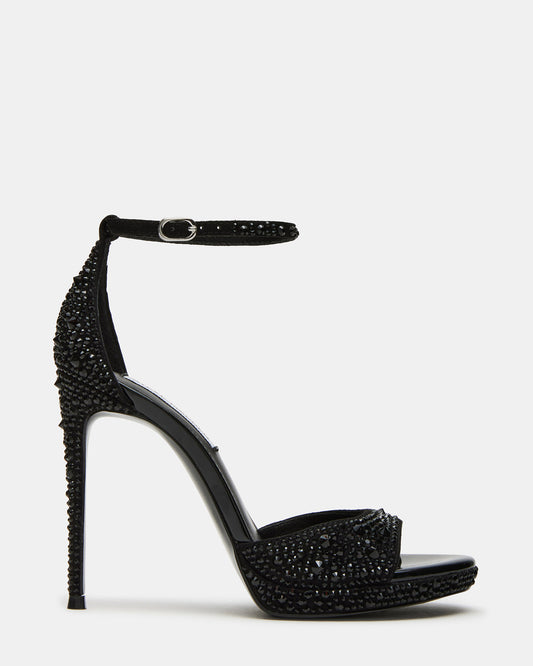 WILEY Black Rhinestone Women's Open Toe Stiletto Heel | Steve Madden