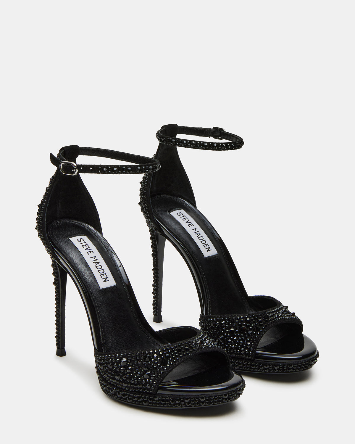 WILEY Black Rhinestone Women's Open Toe Stiletto Heel | Steve Madden