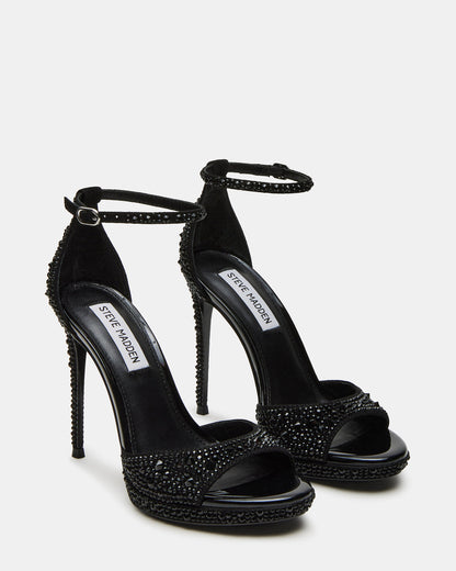 WILEY Black Rhinestone Women's Open Toe Stiletto Heel | Steve Madden