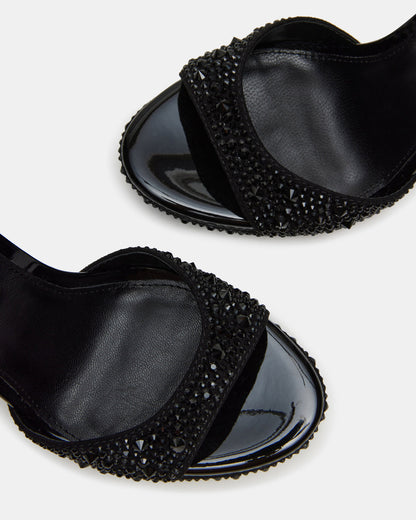 WILEY Black Rhinestone Women's Open Toe Stiletto Heel | Steve Madden