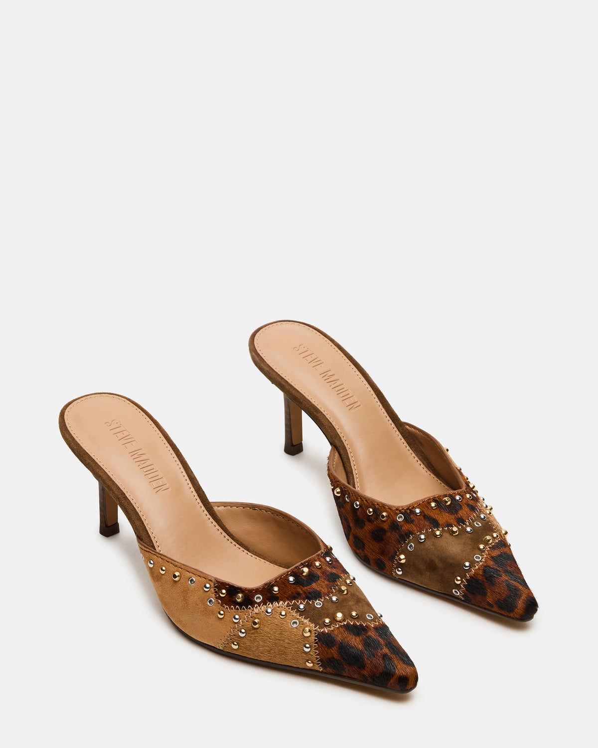 ALEXI Leopard Multi Studs Pointed-Toe Mule Women's Heel | Steve Madden