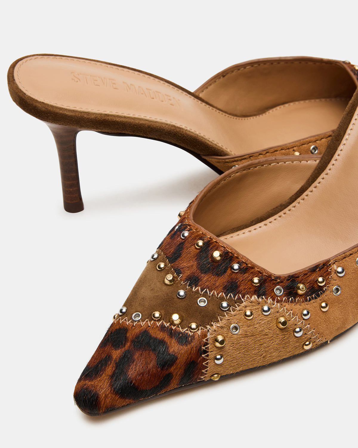 ALEXI Leopard Multi Studs Pointed-Toe Mule Women's Heel | Steve Madden