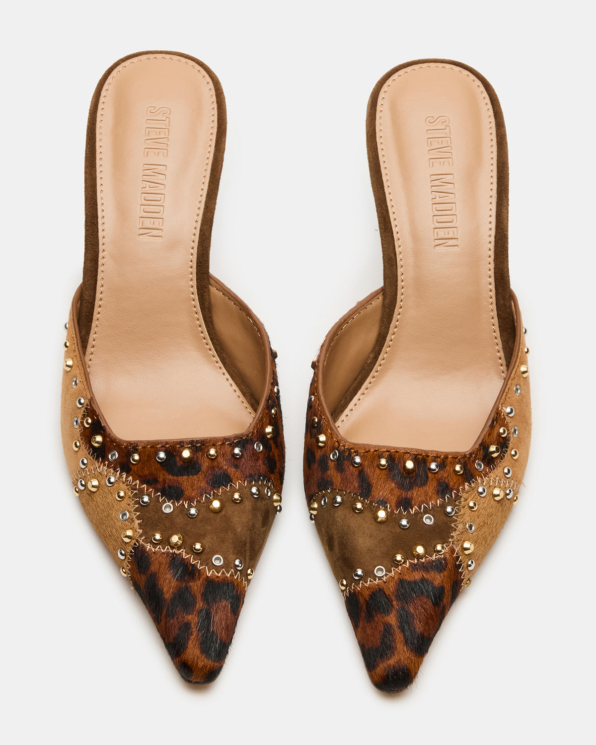 ALEXI Leopard Multi Studs Pointed-Toe Mule Women's Heel | Steve Madden