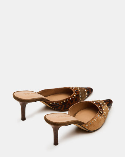 ALEXI Leopard Multi Studs Pointed-Toe Mule Women's Heel | Steve Madden