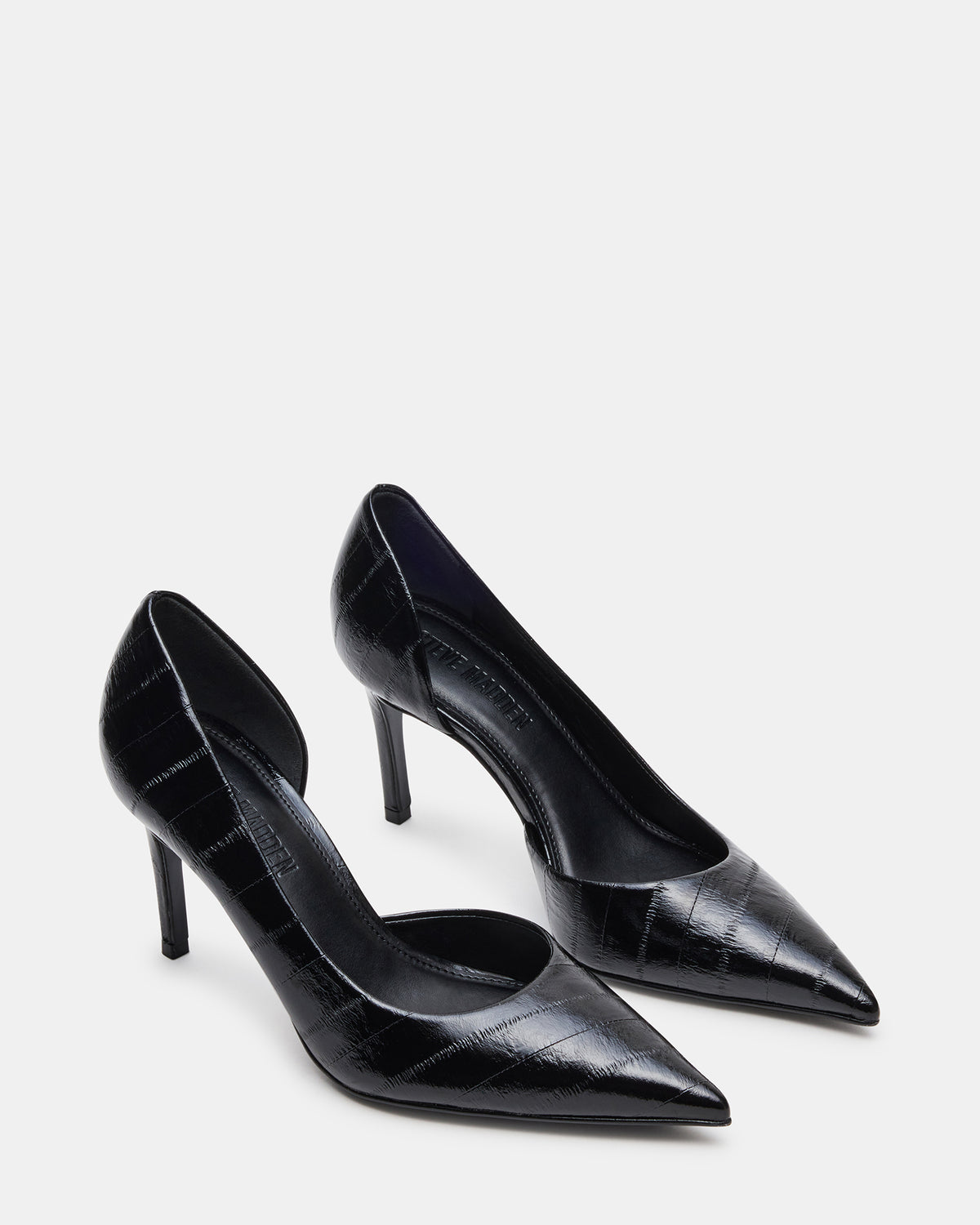 NULA Black Eel Pointed-Toe Stiletto Pump Women's Heel | Steve Madden