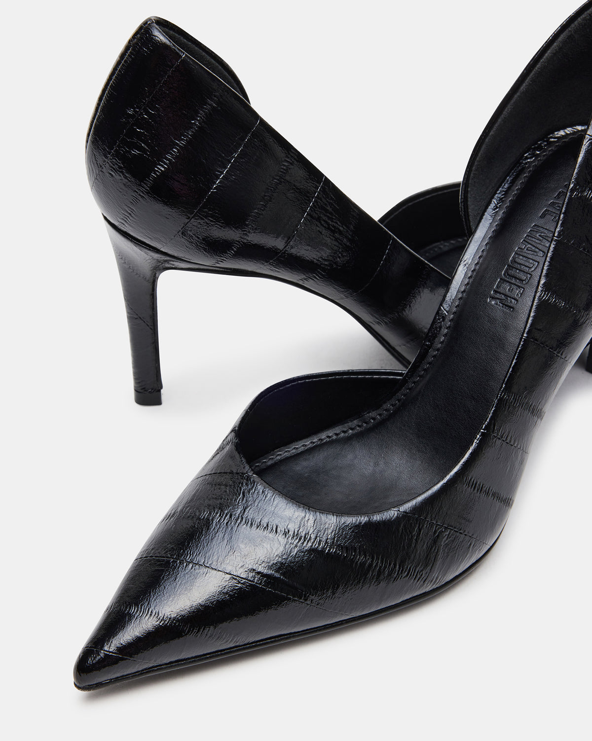 NULA Black Eel Pointed-Toe Stiletto Pump Women's Heel | Steve Madden