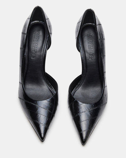 NULA Black Eel Pointed-Toe Stiletto Pump Women's Heel | Steve Madden