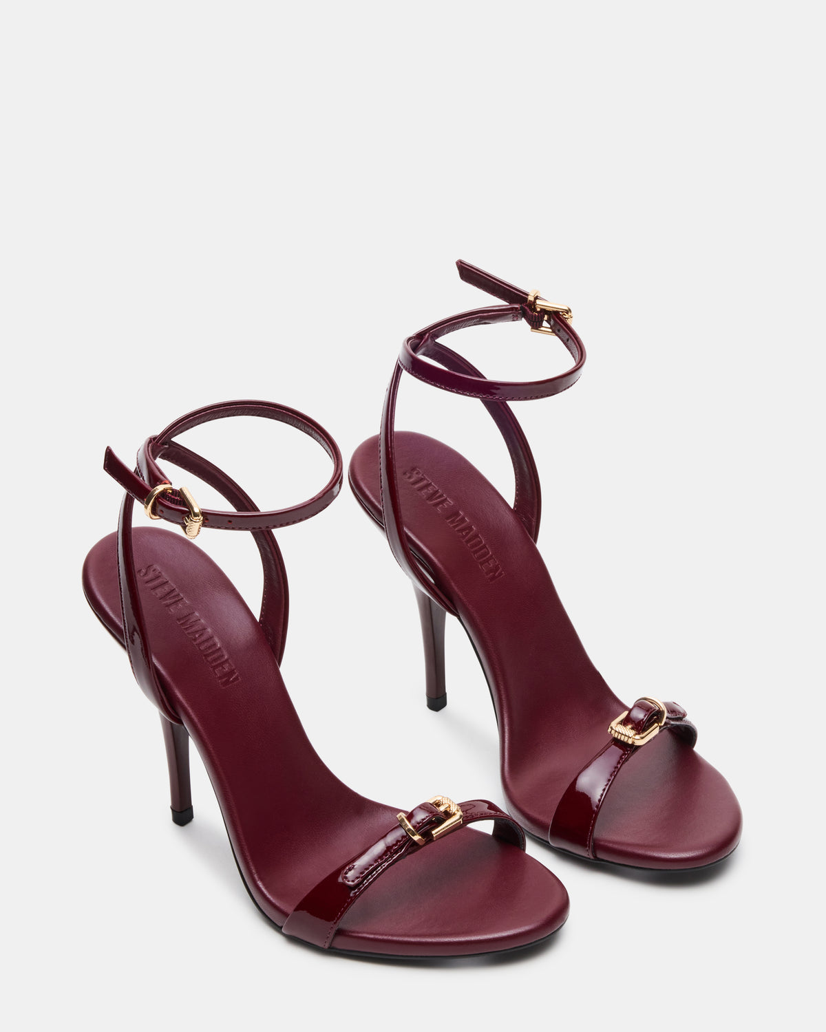 FOXX Burgundy Patent Strappy Stiletto Open-Toe Women's Heel | Steve Madden