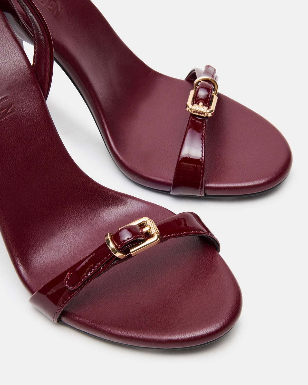 FOXX Burgundy Patent Strappy Stiletto Open-Toe Women's Heel | Steve Madden